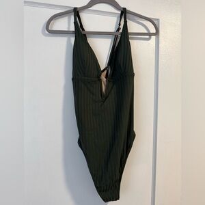 Target Women’s Deep V Ribbed Dark Green One Piece Swimsuit